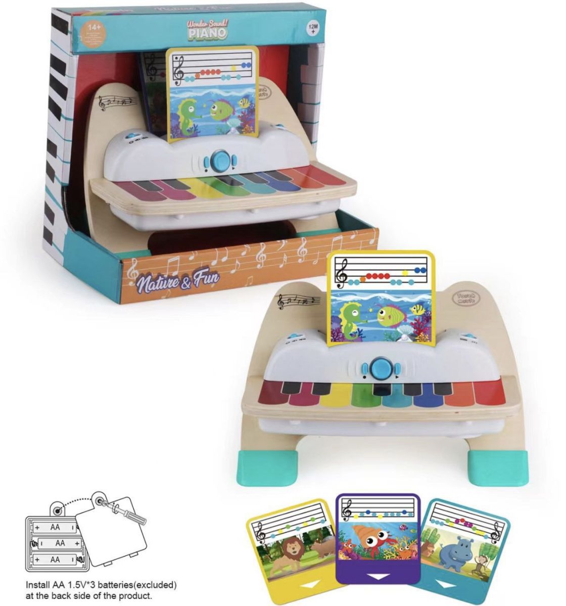 Pian Educativ Interactiv pentru Copii cu Sunete Muzicale și Cartonașe Ilustrate – Jucărie Didactică Nature & Fun, En-gros