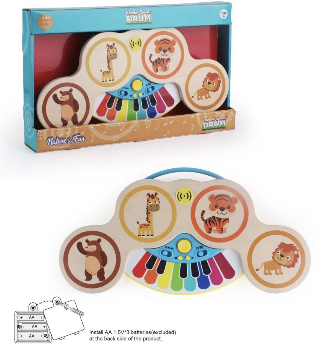 Set Tobă Interactivă cu Pian Colorat pentru Copii – Jucărie Muzicală Educativă Nature & Fun cu Sunete și Lumini, En-gros