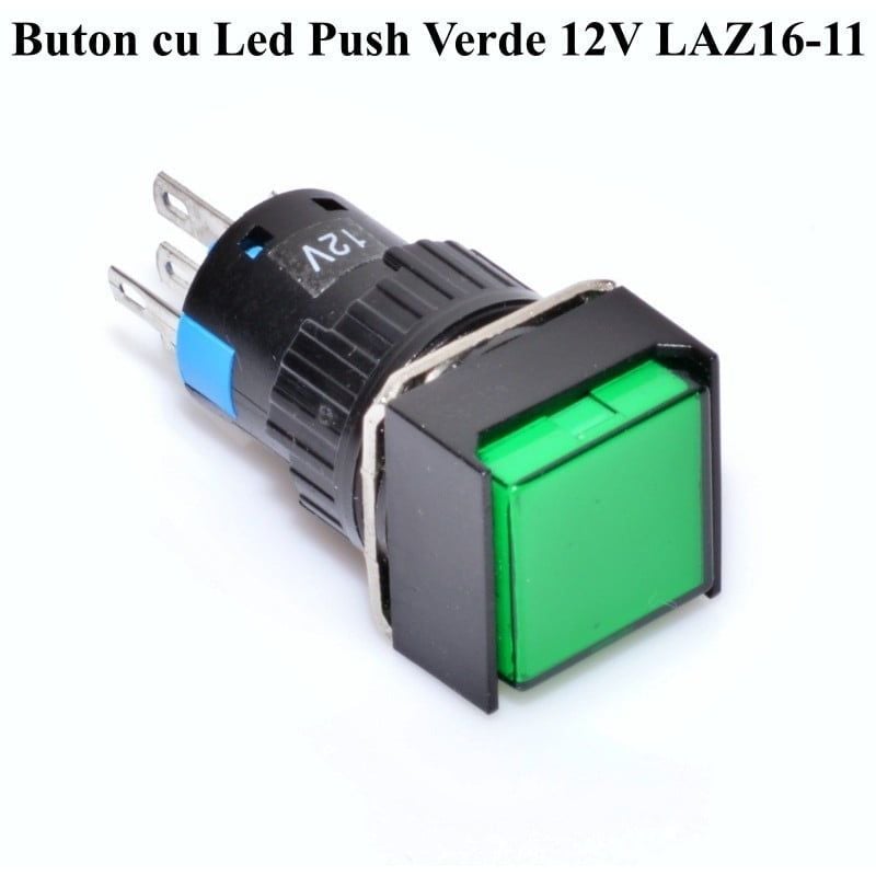 Buton Push Verde 12V - 16mm Engros