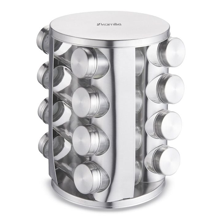 Set Engros de condimente cu suport rotativ Kamille KM-7040, 16 recipiente, din inox
