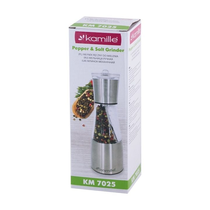 Rasnita Engros manuala de piper si sare, Kamille, 2 in 1, din inox, argintiu