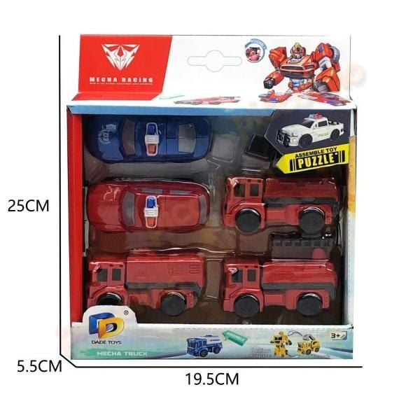 Jucarie Set 5 vehicule pompieri - Robot deformare