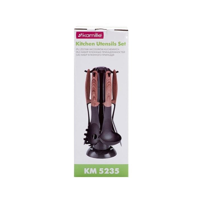 Set Engros de ustensile de bucatarie Kamille KM 5235, tacamuri, linguri pe suport