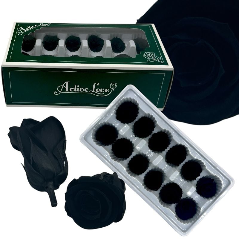Trandafiri criogenați 12 bucăți d4-4 cm, h 5.5 cm, culoare negru, en-gros