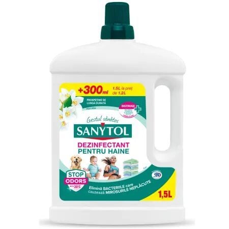 Dezinfectant pentru haine cu parfum de flori albe, 1500 ml, Sanytol Engros