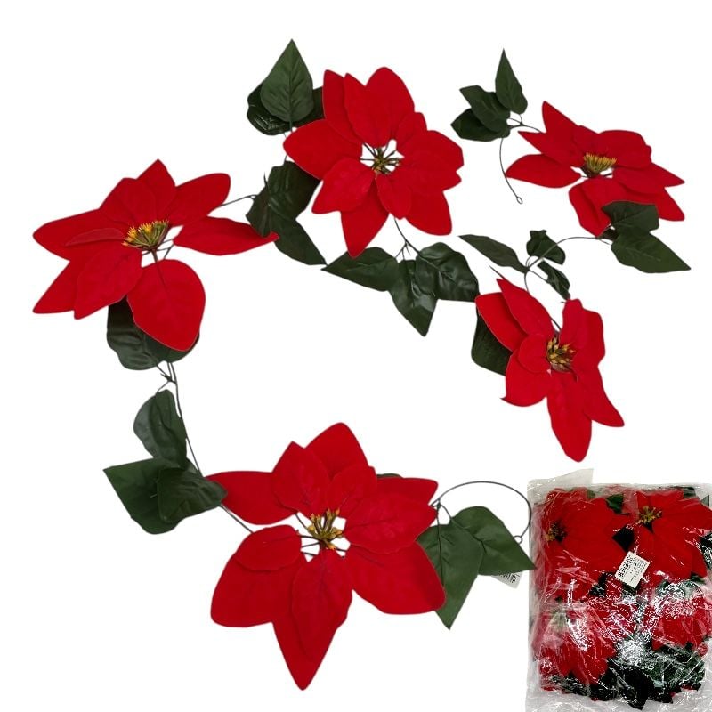 Ghirlandă cu flori artificiale Crăciuniță, 1,78 m, d flori 22cm, set 10 buc, en-gros