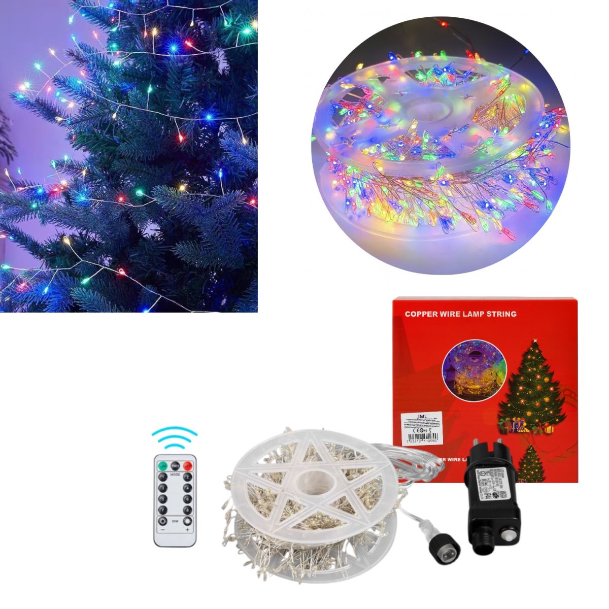 Instalație LED 20m pe Fir de Cupru cu 600 MicroLED-uri, Lumină Multicolora, cu Adaptor și Telecomandă Engros