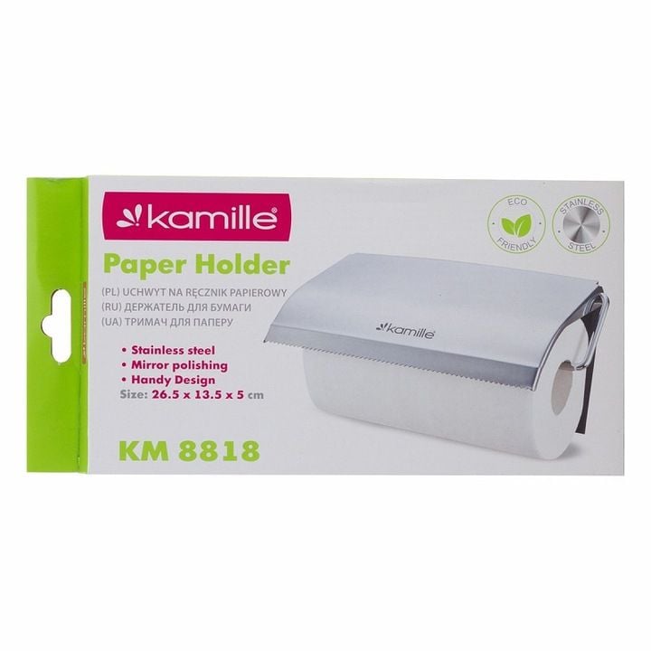 Suport Engros de prosoape de hartie, Kamille, din Inox, Montare pe perete, 26.5 x 13.5 x 5 cm, Argintiu