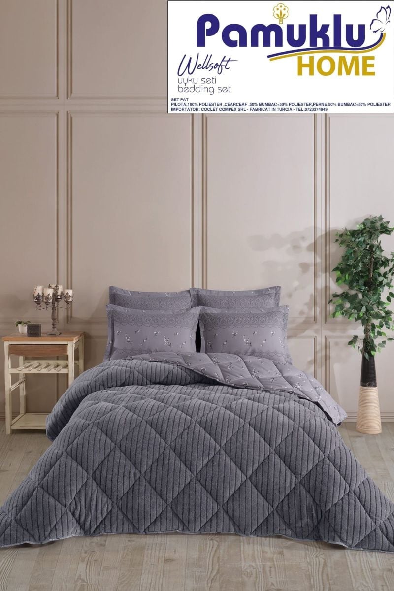 SET DE PAT COCOLINO PAMUKLU HOME GRI INCHIS
