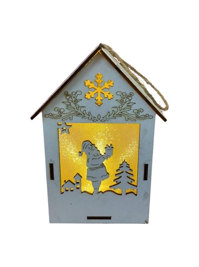 Ornament de Craciun Engros, casuta din lemn cu LED, 15x9 cm
