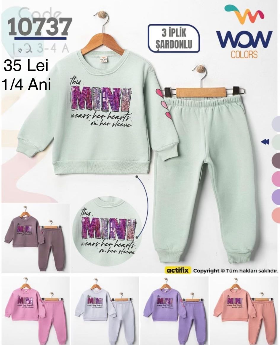 Compleu vatuit Engros pentru fete, 2 piese, cu model imprimat