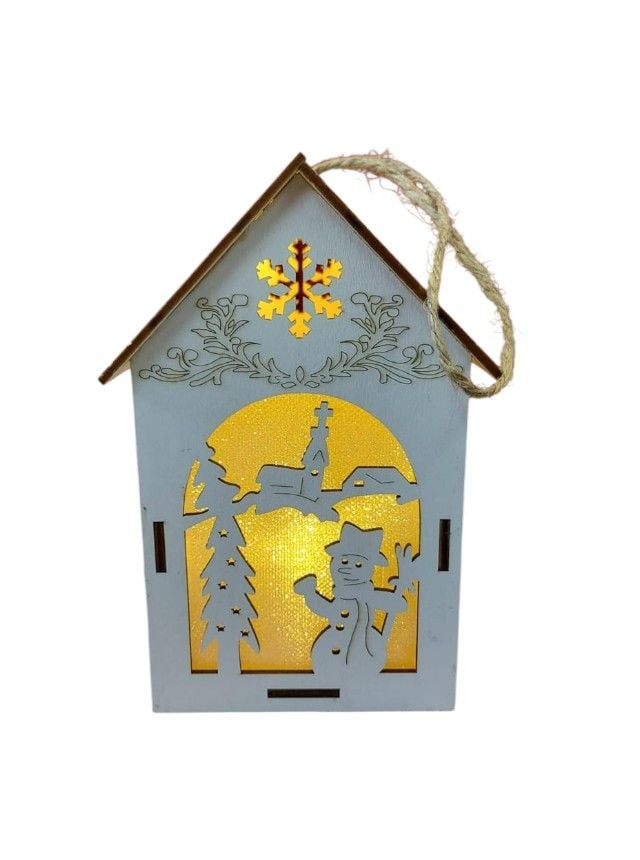 Ornament de Craciun Engros, casuta din lemn cu LED, 15x9 cm