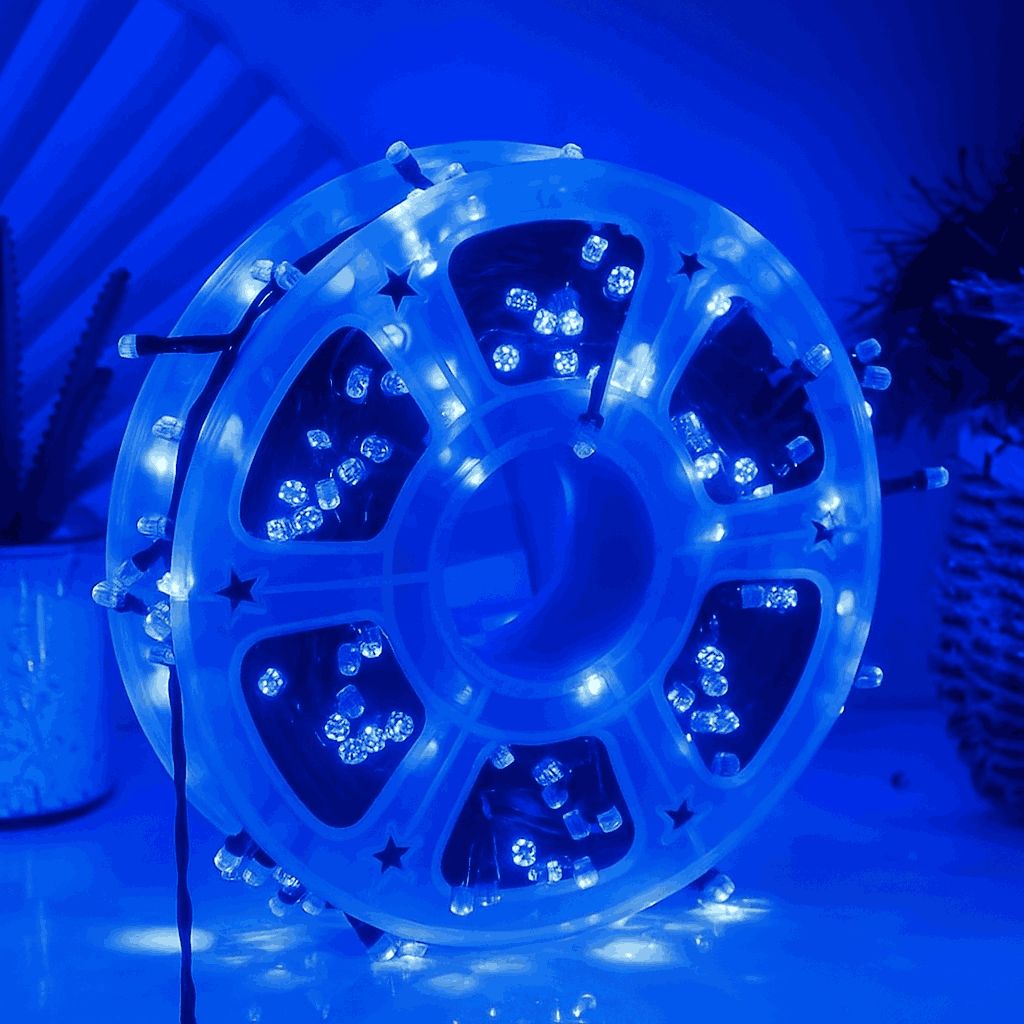 Instalatie de Craciun Engros , tip rola 100M (real) , 480 leduri rotunde , led-uri model V8 diamant , 8 Jocuri de Lumini , culoare albastru , interior si exterior