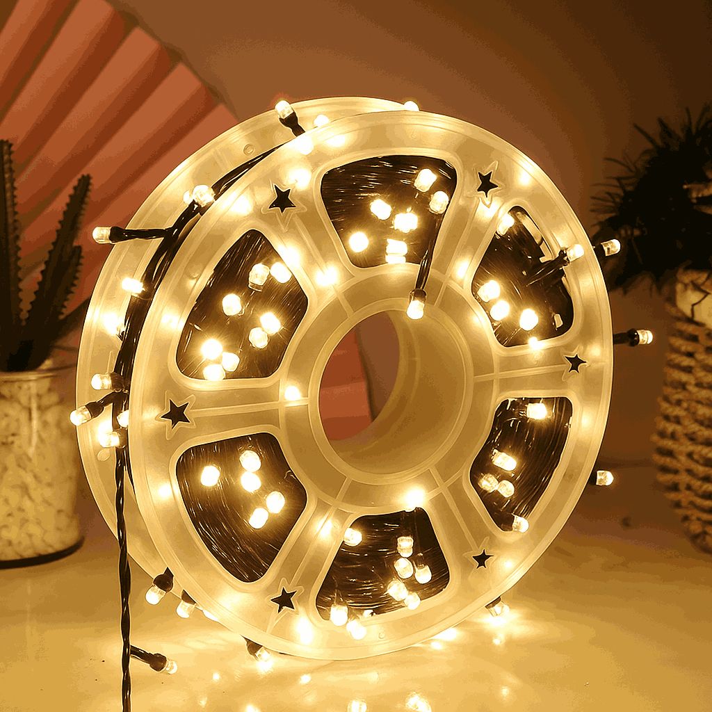 Instalatie de Craciun Engros , tip rola 50M (real) , 240 leduri rotunde , led-uri model V8 diamant , 8 Jocuri de Lumini , culoare alb cald , interior si exterior
