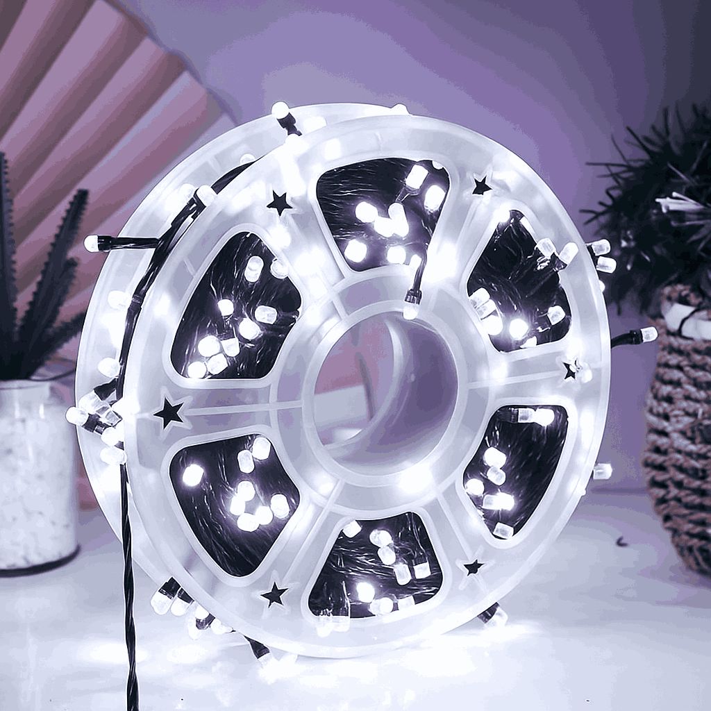 Instalatie de Craciun Engros , tip rola 50M (real) , 240 leduri rotunde , led-uri model V8 diamant , 8 Jocuri de Lumini , culoare alb rece , interior si exterior