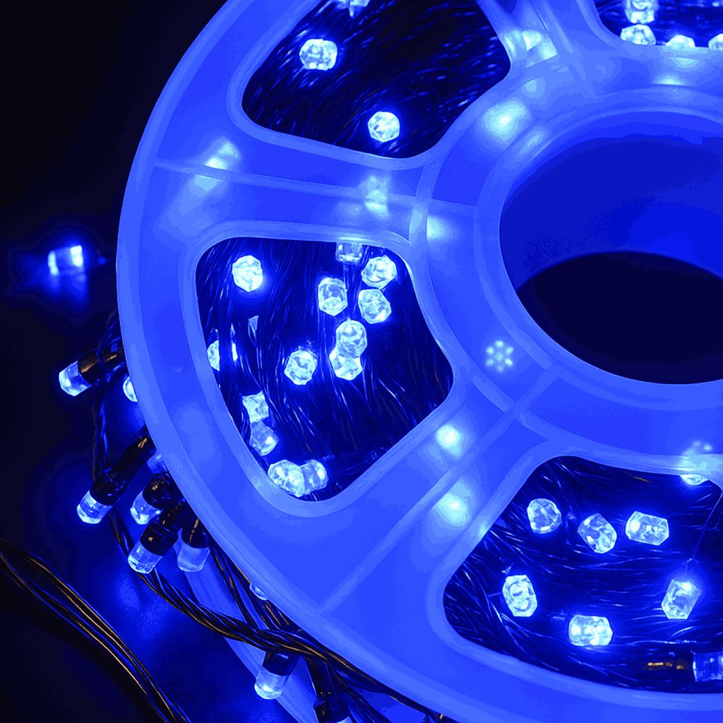 Instalatie de Craciun Engros , tip rola 50M (real) , 240 leduri rotunde , led-uri model V8 diamant , 8 Jocuri de Lumini , culoare albastru , interior si exterior