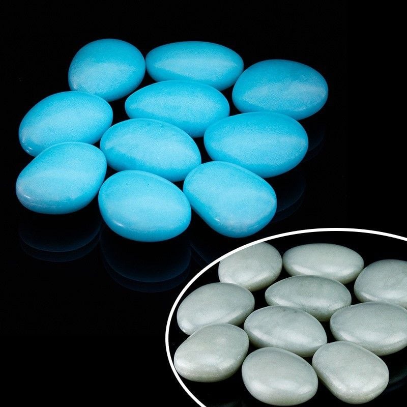 Pietricele fosforescente lumineaza glow aqua, diametru 4 cm, 10 bucati Engros