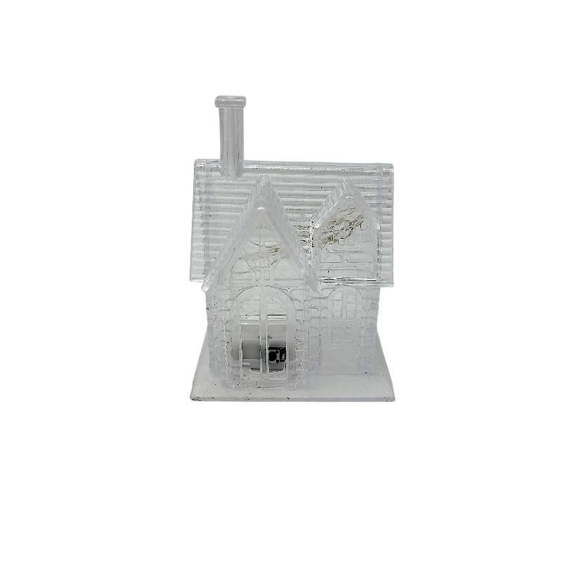 Casuta decorativa transparenta cu lumini LED, efect gheata – decor masa/vitrina, baterii incluse, 11x8x6cm