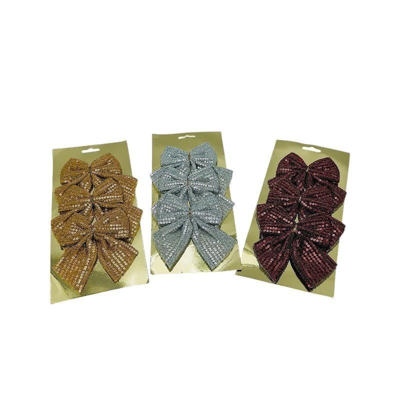 Set 3 fundite Craciun cu paiete – auriu/argintiu/bordo – pentru brad, coronite si cadouri, 29x12cm