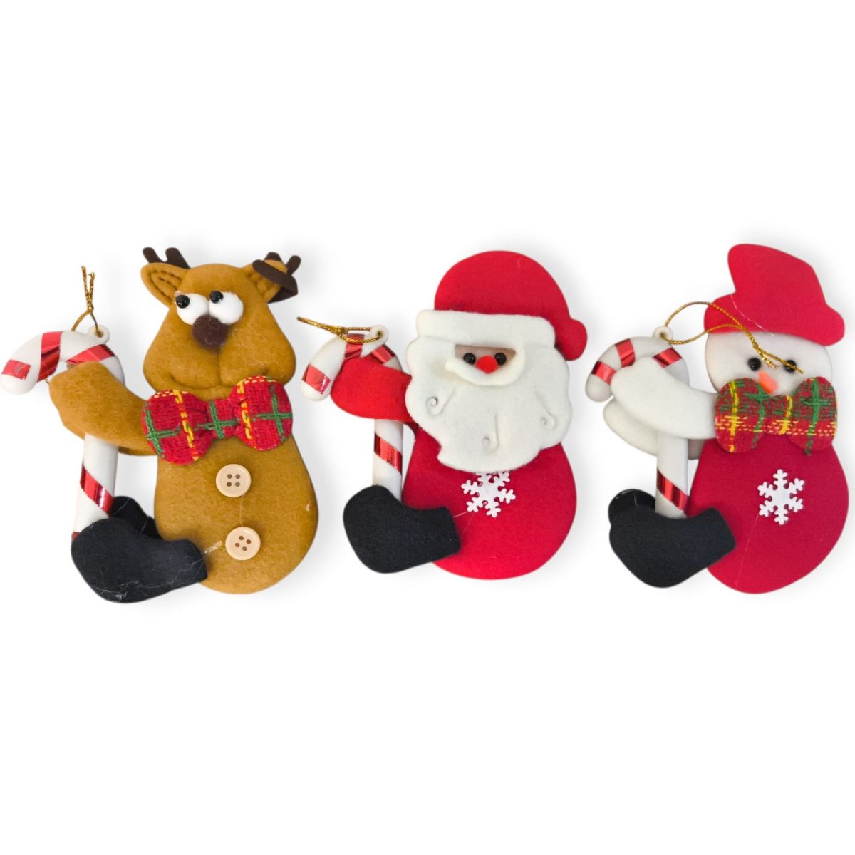 Set 12 figurine textile Craciun – Mos, Om de zapada, Ren– agatatoare incluse, pentru brad si ghirlande, 13cm