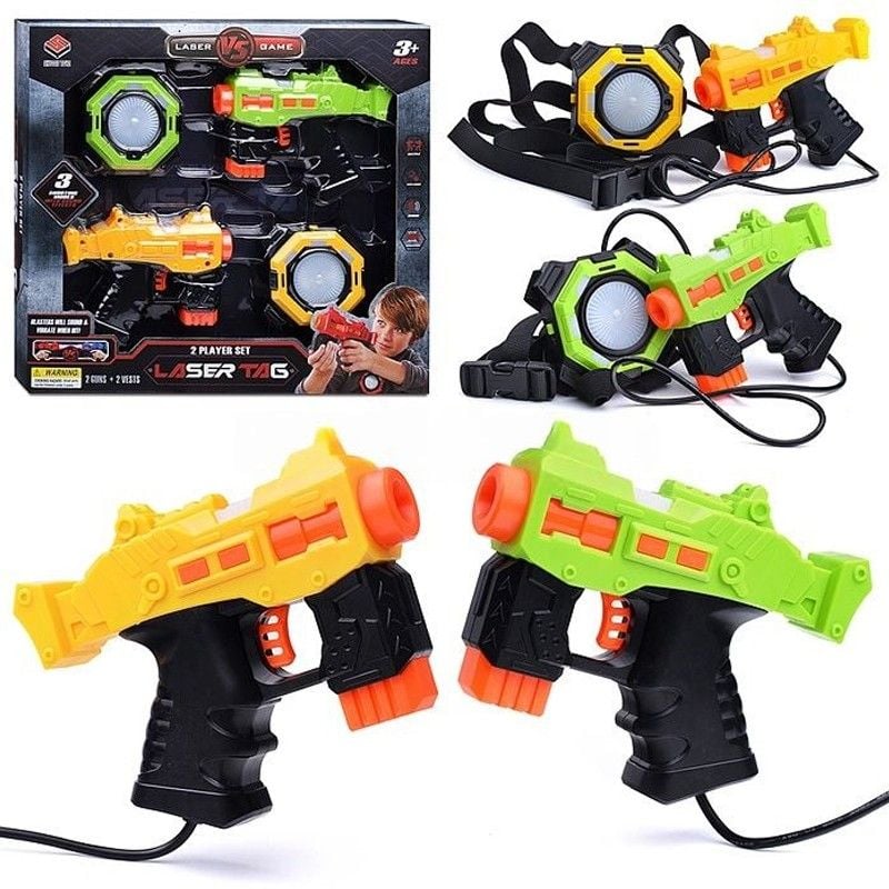 Set 2 arme de jucarie Laser Tag, efecte luminoase si sunete, baterii, 3 ani+ Engros