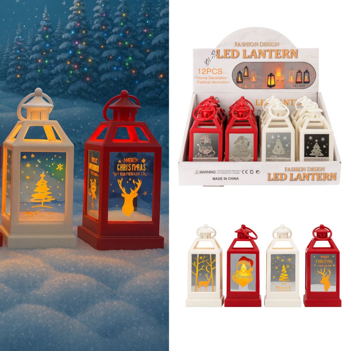 Lampă LED 12x5cm Model Felinar, 12/set de Crăciun, Diferite Modele Colorate Engros