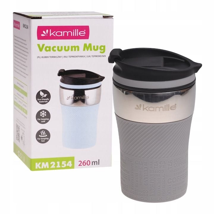 Cana Engros termos Kamille KM-2154 , din inox, antiderapanta, gri, 260ml