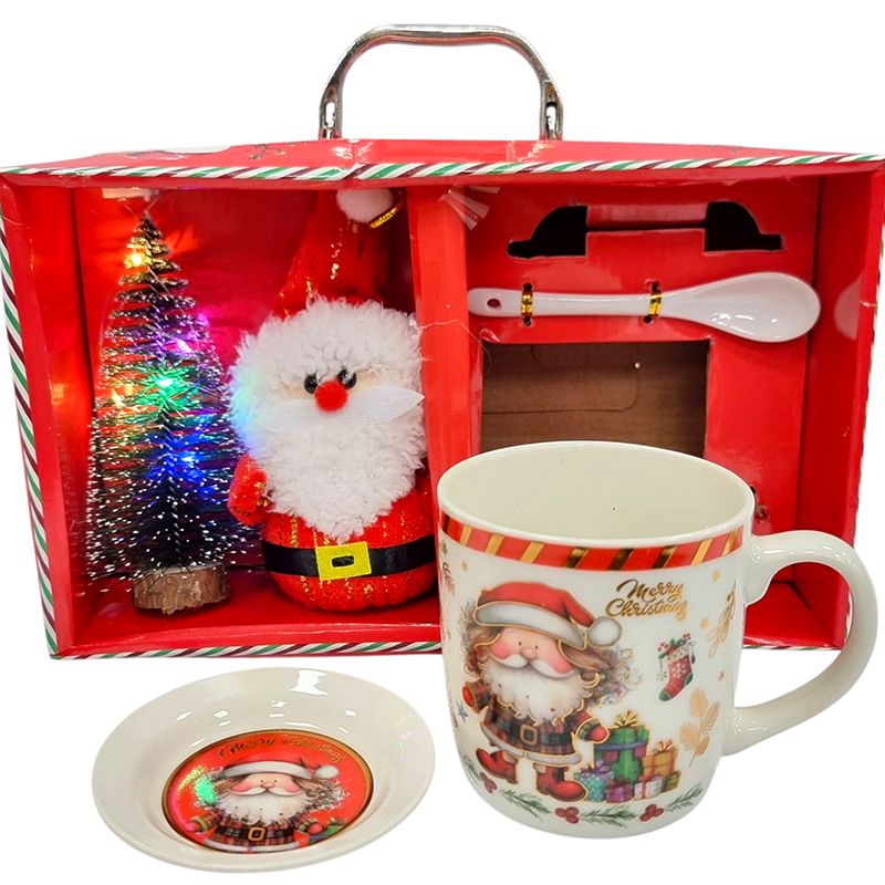 Set cadou cu cana ceramica, cu decoratiune de Craciun