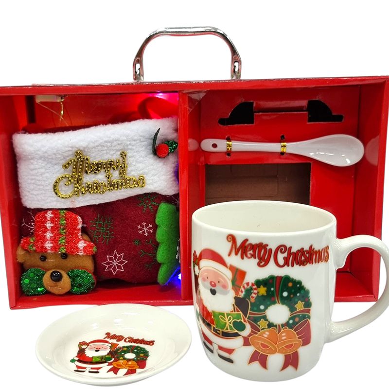 Set cadou cu cana ceramica, decoratiune de Craciun, Ciorap