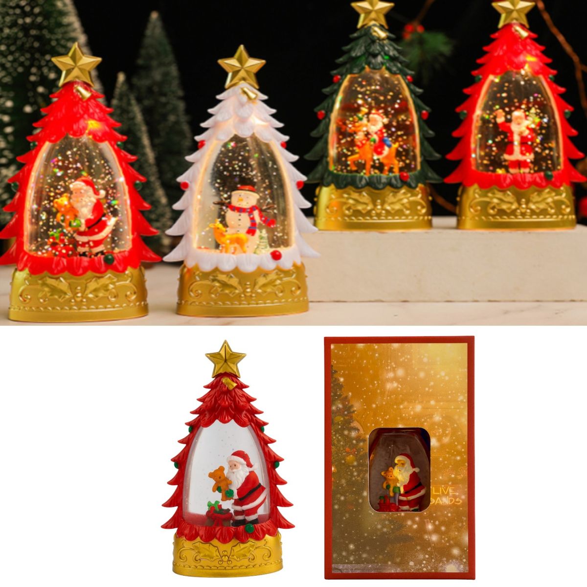 Felinar LED Decorativ 15x9cm ,de Crăciun cu Apă și Sclipici, Diferite Modele Engros