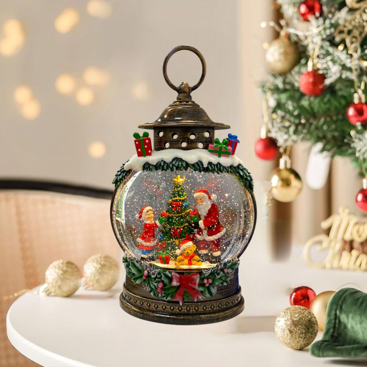 Felinar de Crăciun 26x19cm cu Apă și Sclipici, Muzical, cu Lumină LED Caldă, Diferite Modele Engros