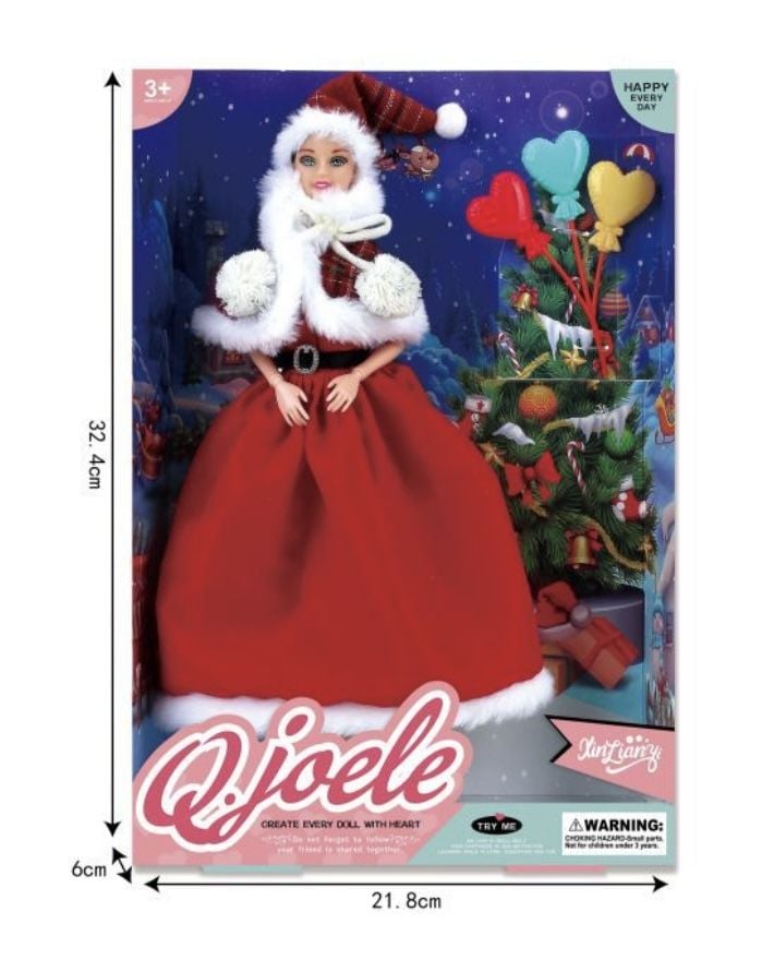 Păpușă Q.joele Crăciun – Păpușă de Sărbătoare cu Rochie Roșie și Accesorii Festive, 32 cm, Jucărie pentru Copii 3+, En-gros