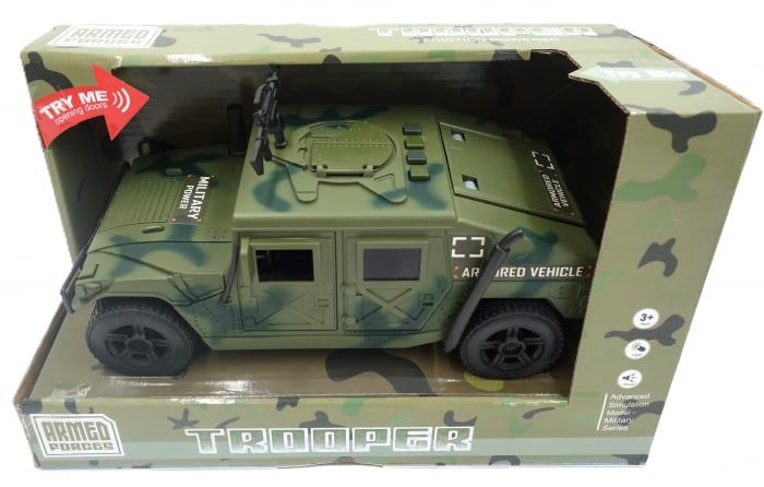 Jeep de armată, 23 cm, verde camuflaj, cu mitralieră, luminite și sunete, engros