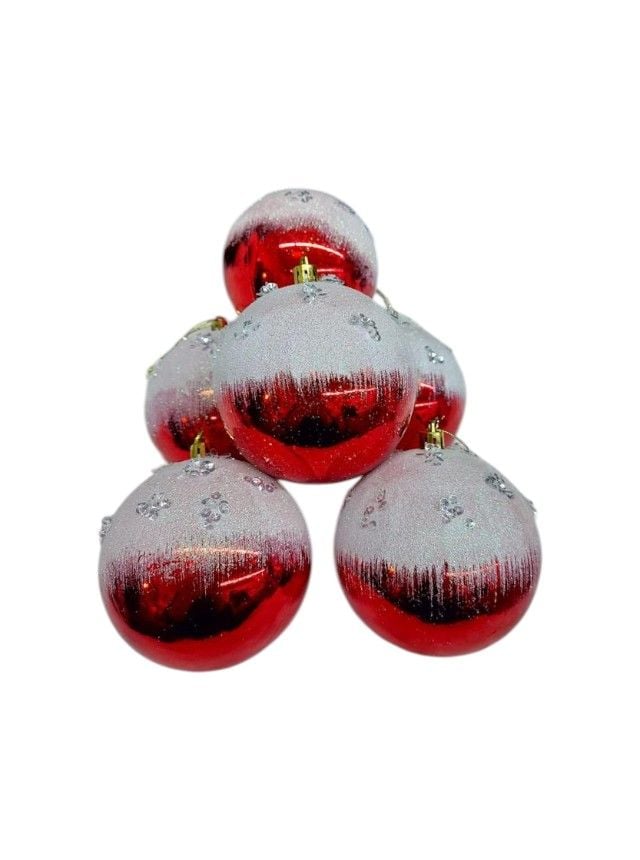 Globuri Engros pentru brad de Craciun, cu paiete, ninse, set 6 buc