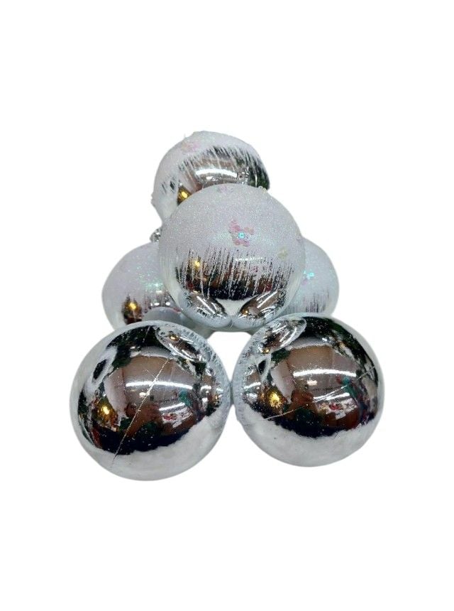 Globuri Engros pentru brad de Craciun, cu paiete, ninse, set 6 buc