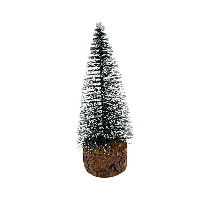 Bradut decorativ cu lumini LED – baza lemn natur, baterii incluse – efect zapada, pentru masa sau birou 16cm Engros
