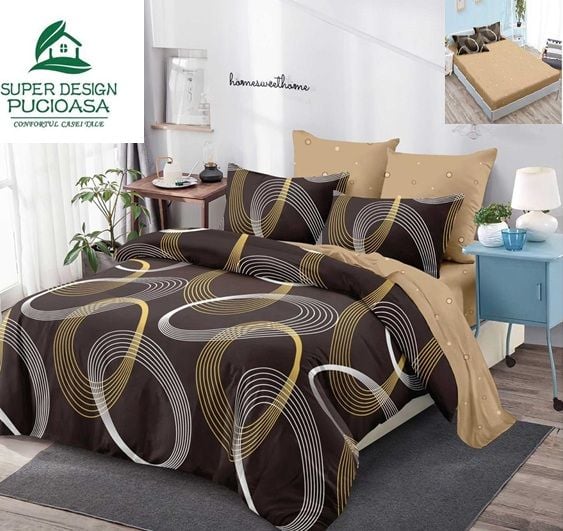 Lenjerie pat dublu finet 6 piese , cearceaf cu elastic Pucioasa Engros