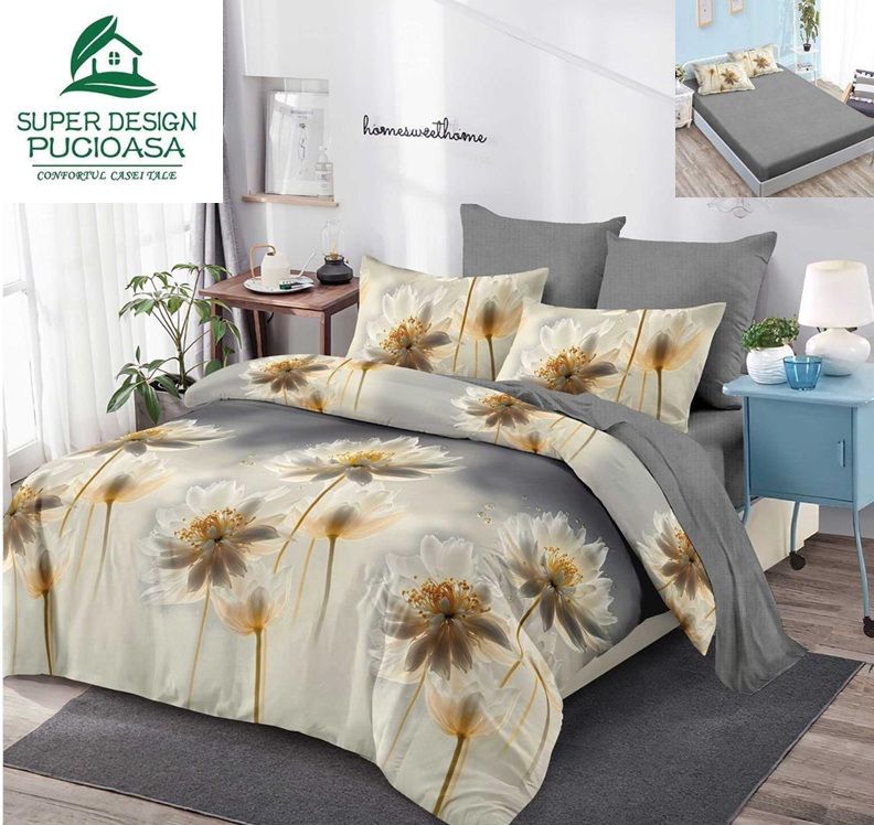 Lenjerie pat dublu finet 6 piese , cearceaf cu elastic Pucioasa Engros
