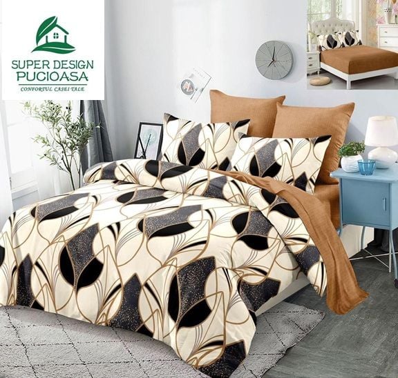 Lenjerie pat dublu finet 6 piese , cearceaf cu elastic Pucioasa Engros