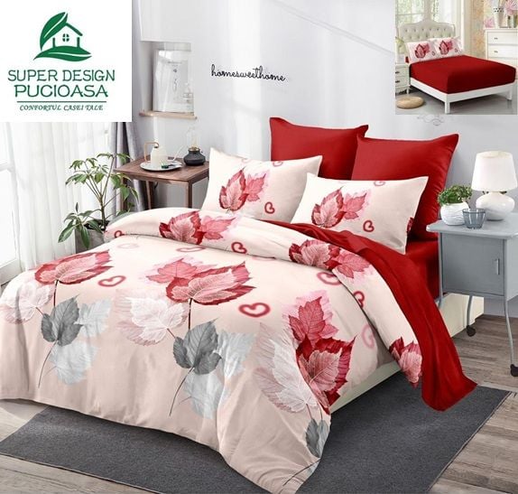 Lenjerie pat dublu finet 6 piese , cearceaf cu elastic Pucioasa Engros