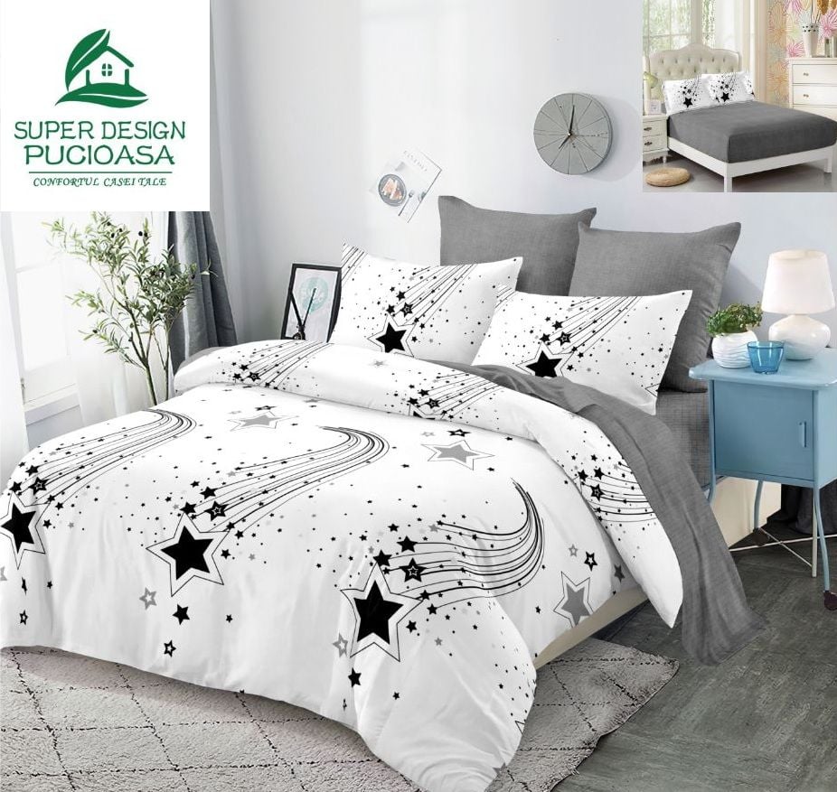 Lenjerie pat dublu finet 6 piese , cearceaf cu elastic Pucioasa Engros