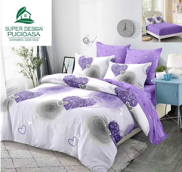Lenjerie pat dublu finet 6 piese , cearceaf cu elastic Pucioasa Engros