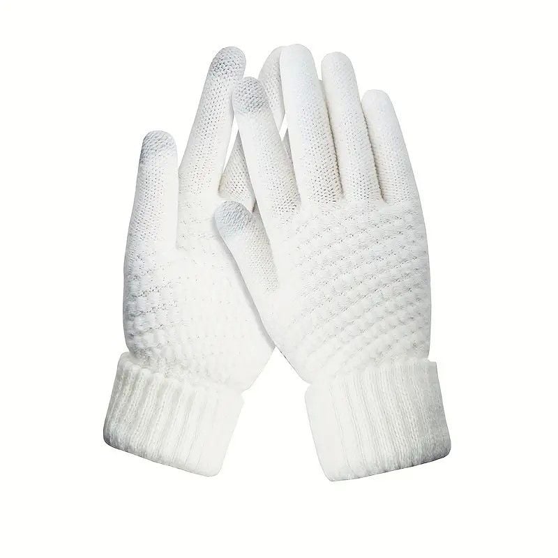 Manusi de Dama, , Functie Touchscreen (ecran tactil), Material Acril Tricotat, Manseta Elastica, Interior Catifelat, Marime Universala, Alb