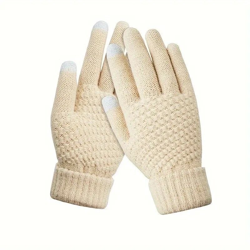 Manusi de Dama, , Functie Touchscreen (ecran tactil), Material Acril Tricotat, Manseta Elastica, Interior Catifelat, Marime Universala, Bej