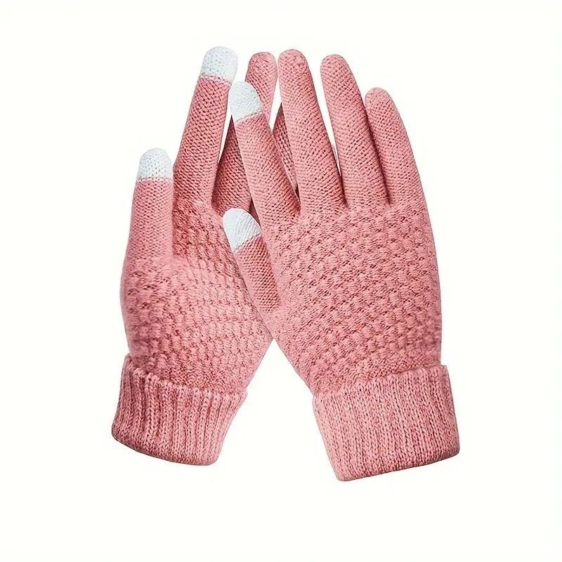 Manusi de Dama, , Functie Touchscreen (ecran tactil), Material Acril Tricotat, Manseta Elastica, Interior Catifelat, Marime Universala, Roz