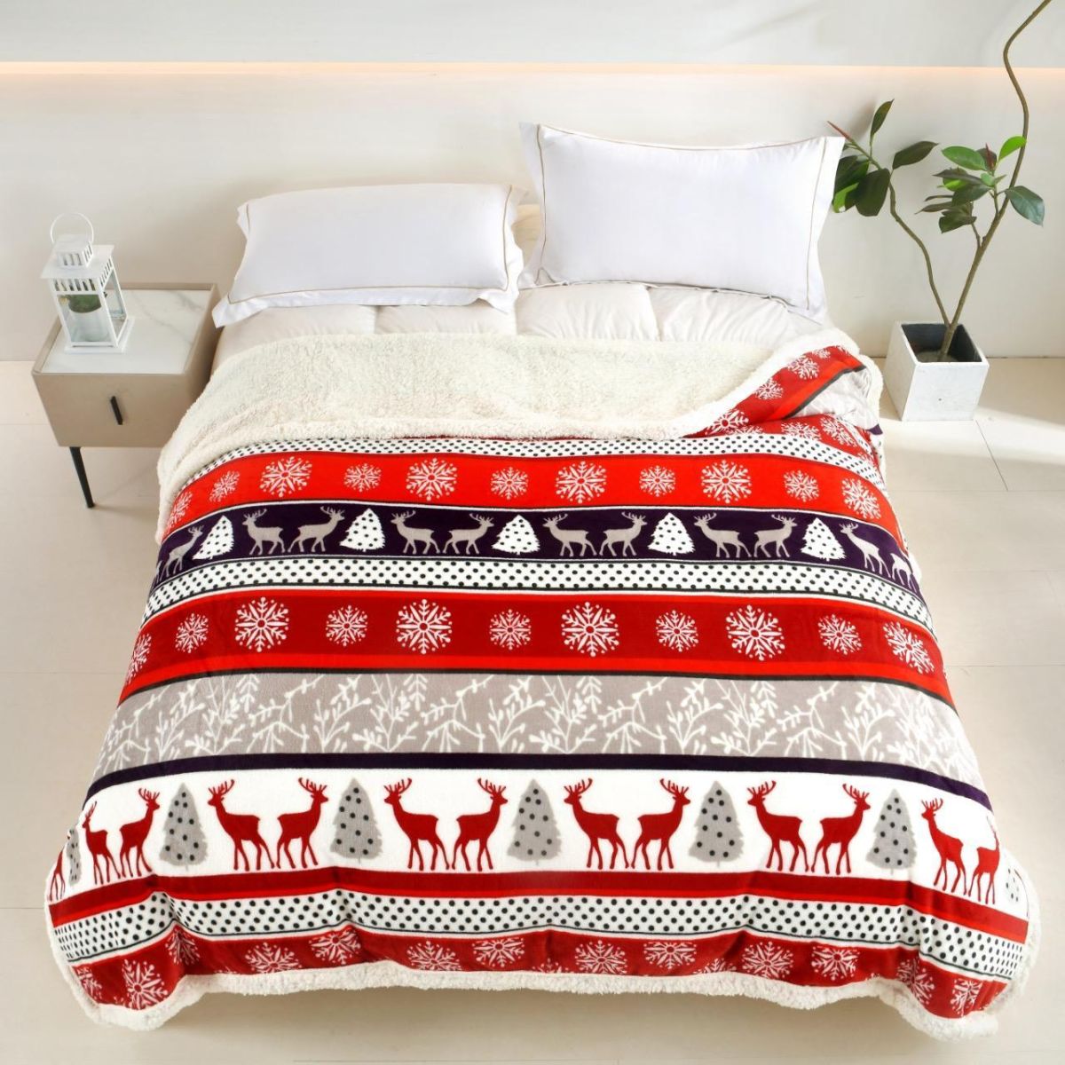 Patura cocolino cu blăniță model de Craciun 200x230cm