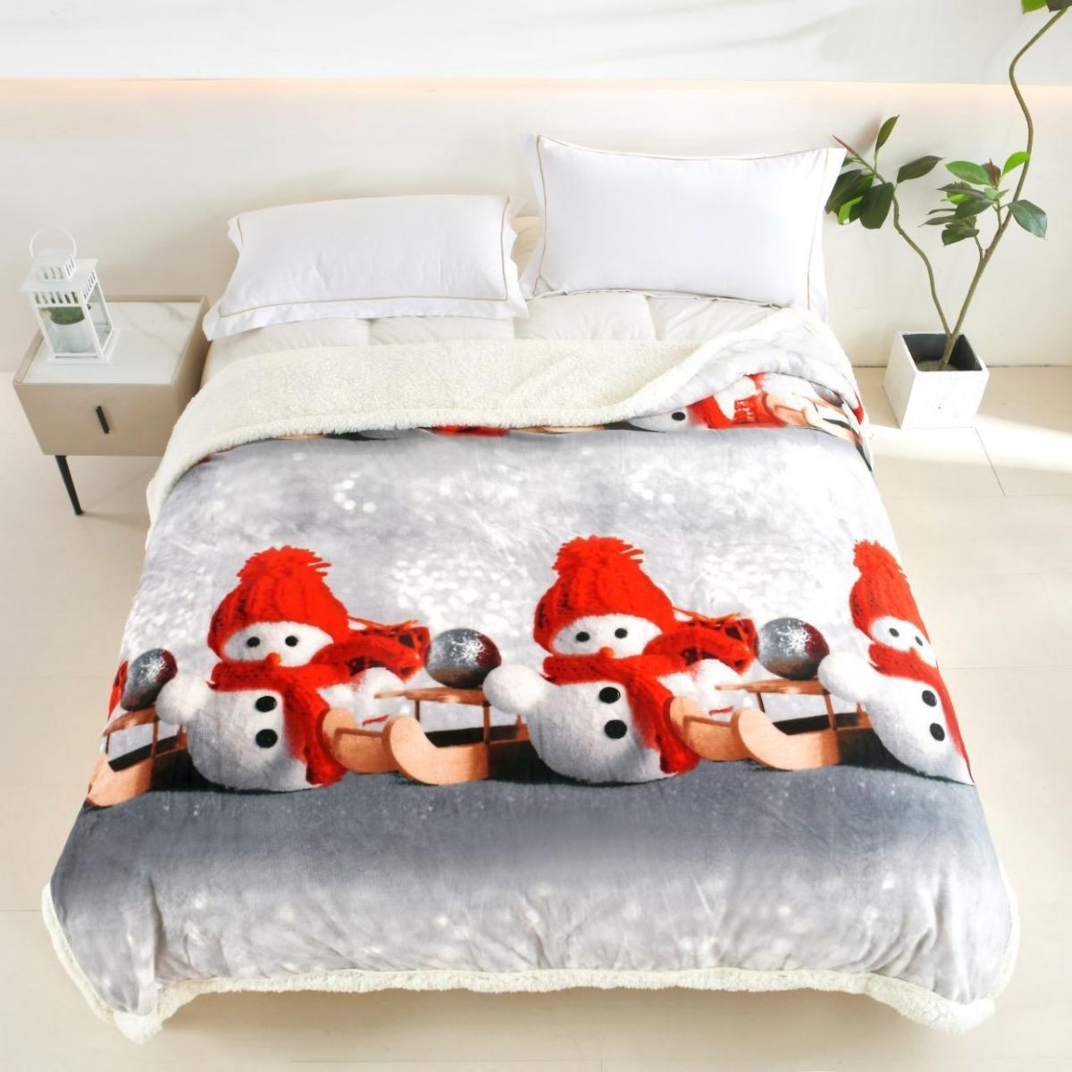Patura cocolino cu blăniță model de Craciun 200x230cm