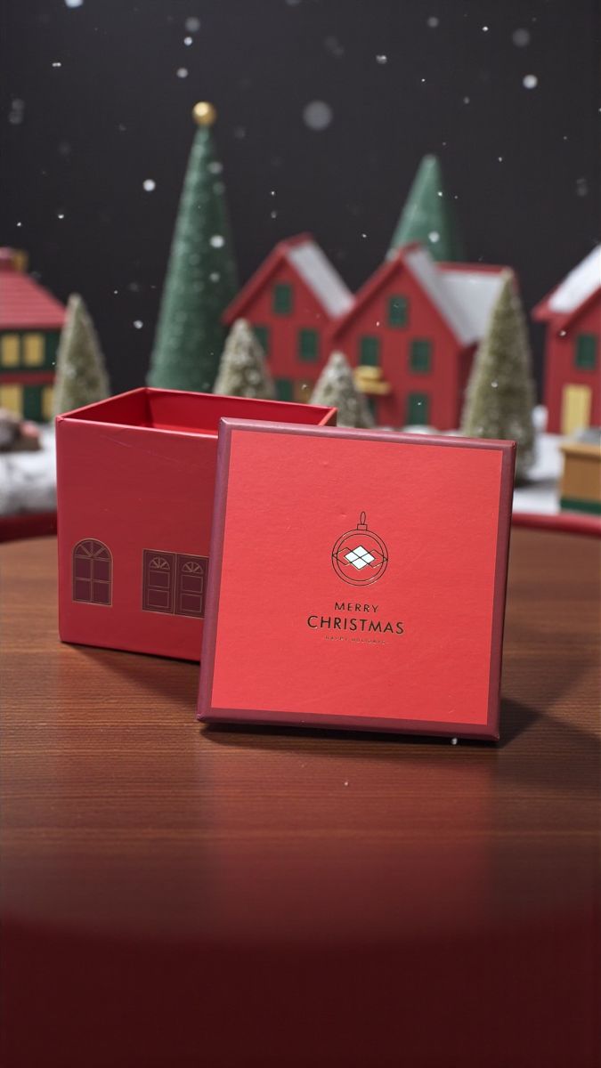 Cutie cadou roșie „Merry Christmas” de calitate– 12x12x11 cm,En-gros