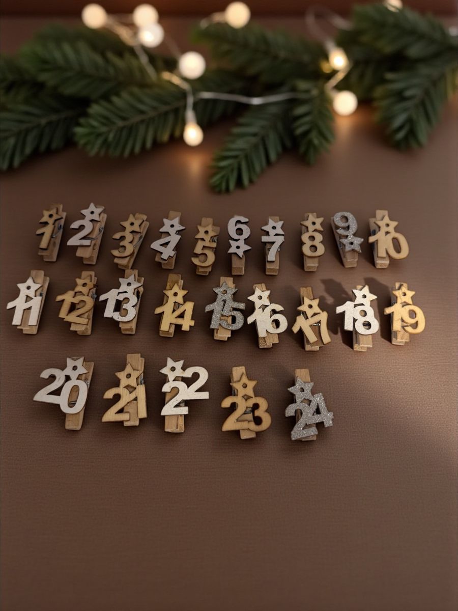 Set cleme numerotate din lemn – Calendar Advent 1–24,En-gros