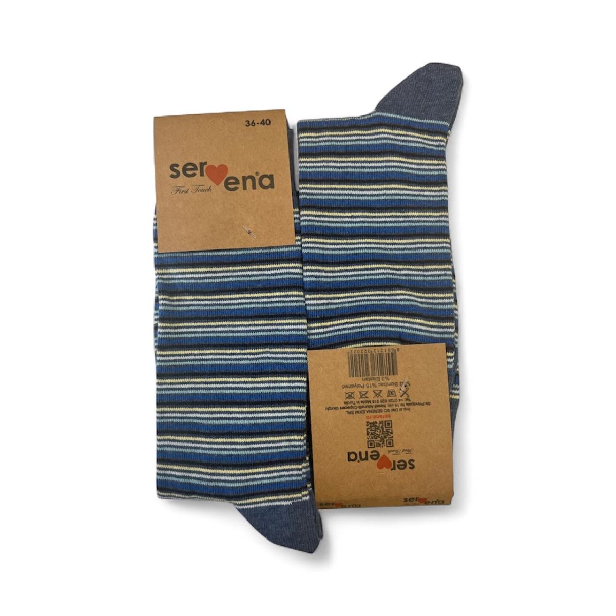 Sosete Unisex,Inalte,Culoare Albastru cu Dungi Colorate  ,Engros